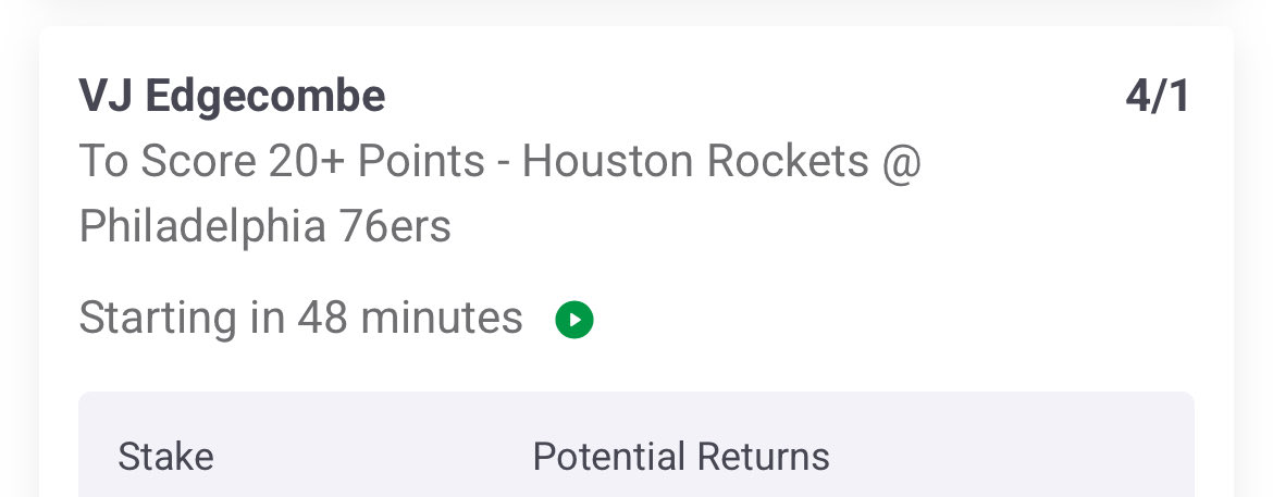 Yellowcardtips's tweet image. 🏀🔥 NBA PLAY TONIGHT 🔥🏀

➡️ 4/1 SINGLE
VJ EDGECOMBE 20+ POINTS 💥

Nice spot, points for him normally there 👀
One to keep things moving 📈

Stake responsibly 💸

#nbabetting #basketballbets
#bettingtwitter #gamblingtwitter
#ukbetting #ukpunters
#valuebets #sportsbetting #EPL
