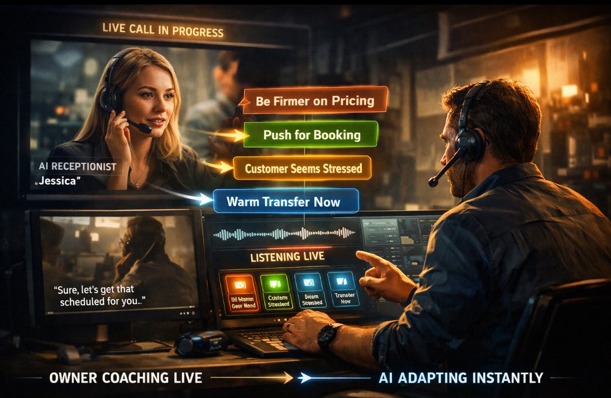 didiazaria's tweet photo. What if you could coach your AI employee while it’s talking to a customer?

This week, we built an AI receptionist that doesn’t just talk https://t.co/YSTKsX861V