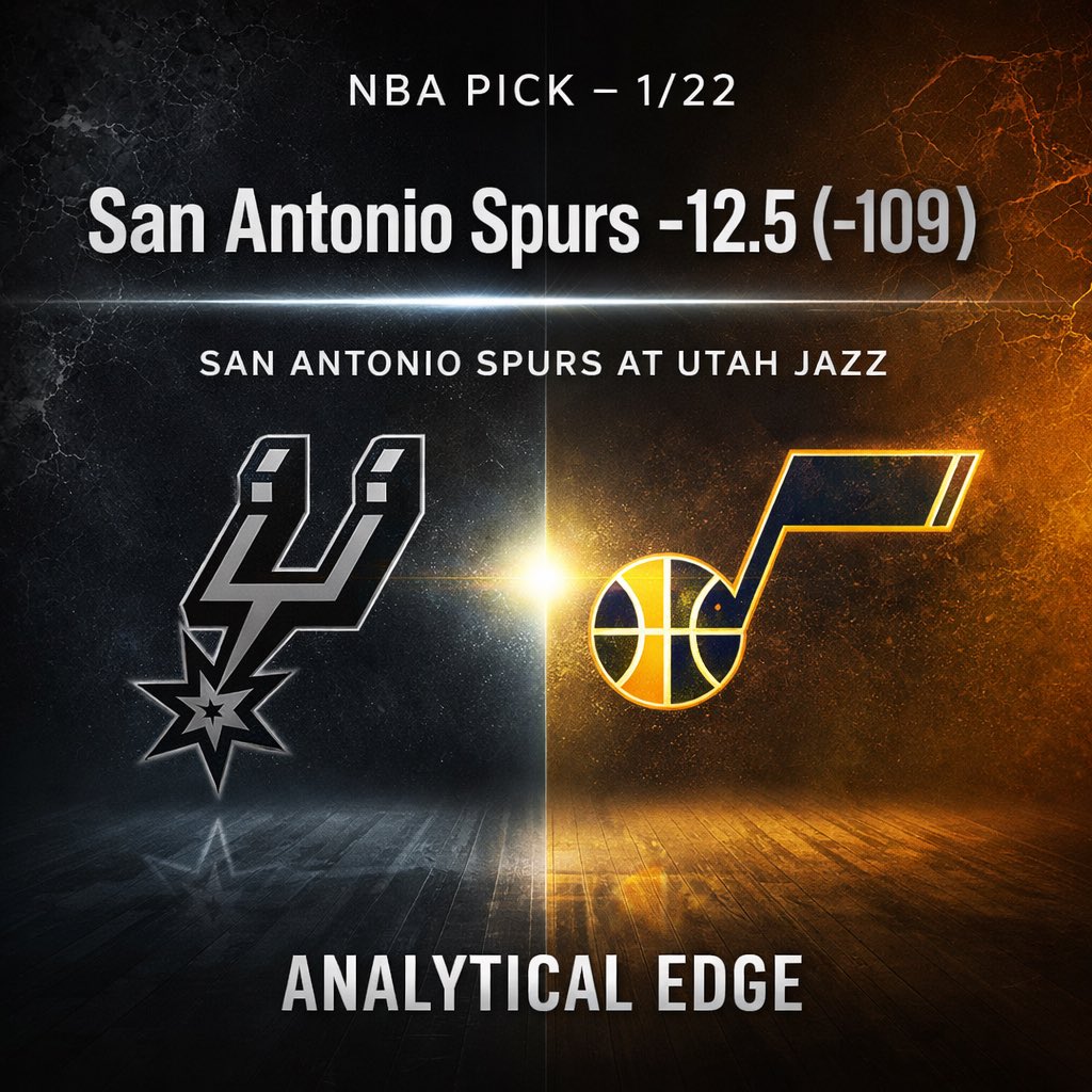 San Antonio Spurs -12.5 (-109) at Utah Jazz

Utah without Markkanen (scoring spine) and Kessler (rim insurance) is like showing up to a Wembanyama game with a folding chair and optimism. The Spurs already flashed the blueprint in the recent matchup: Wemby warps the floor, SA gets