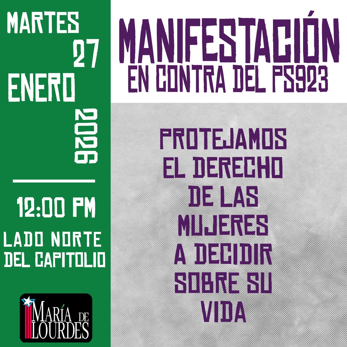 Nos unimos a la convocatoria para exigir a la Cámara de Representantes la no aprobación del Proyecto del Senado 923. Con la propuesta del PNP de alterar la definición de asesinato, se sigue construyendo la vía para que el Estado destruya la autonomía de las mujeres sobre su