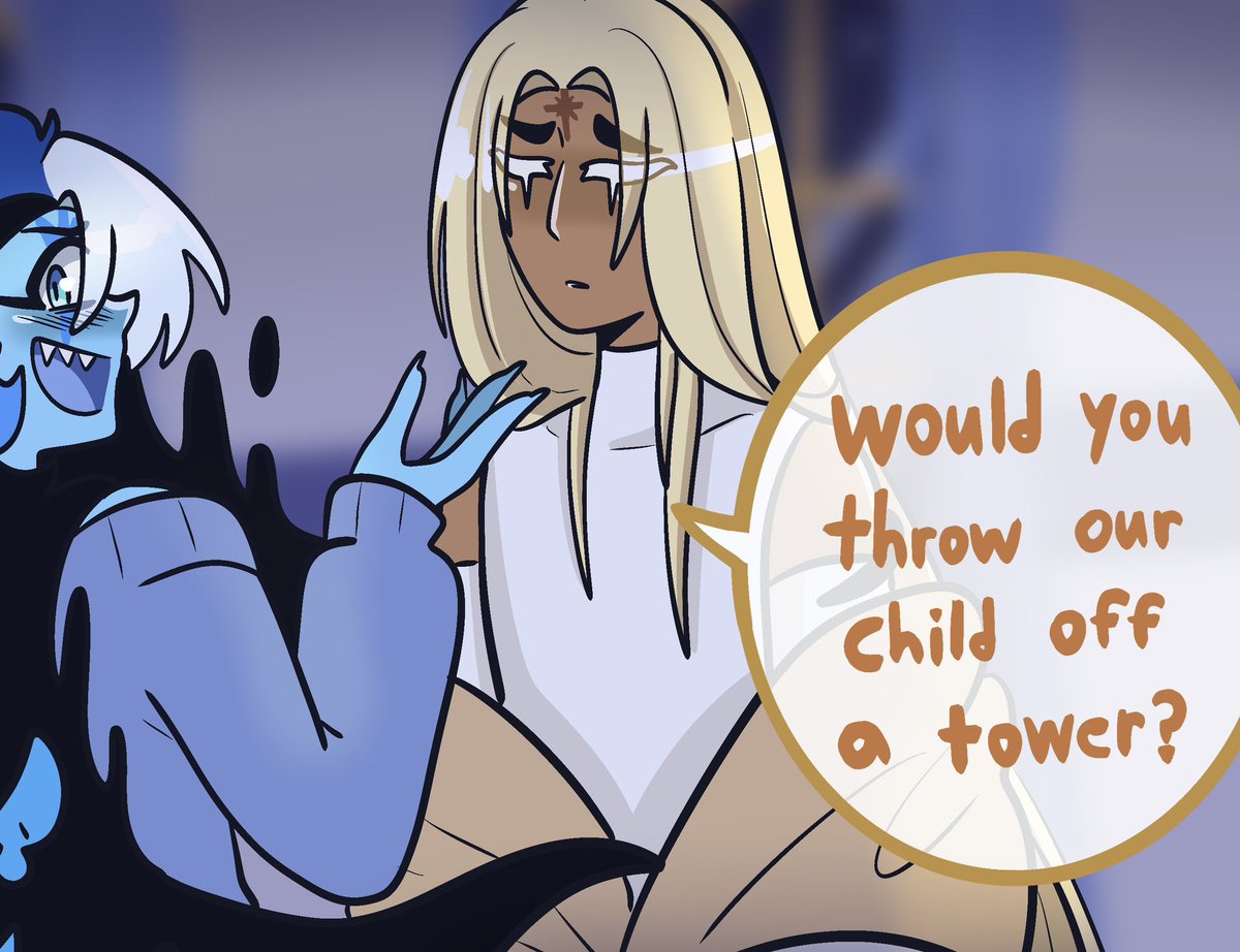 "Could we please please please please see another sneek peek of the comic please? Also please Mio rest as much as you can and don&amp;#039;t overwork yourself!!! Love ur arts❤️" ->

Out of context dialogue preview included LMAO
Don’t worry, I’m doing ok and not overworking! ❤️💕