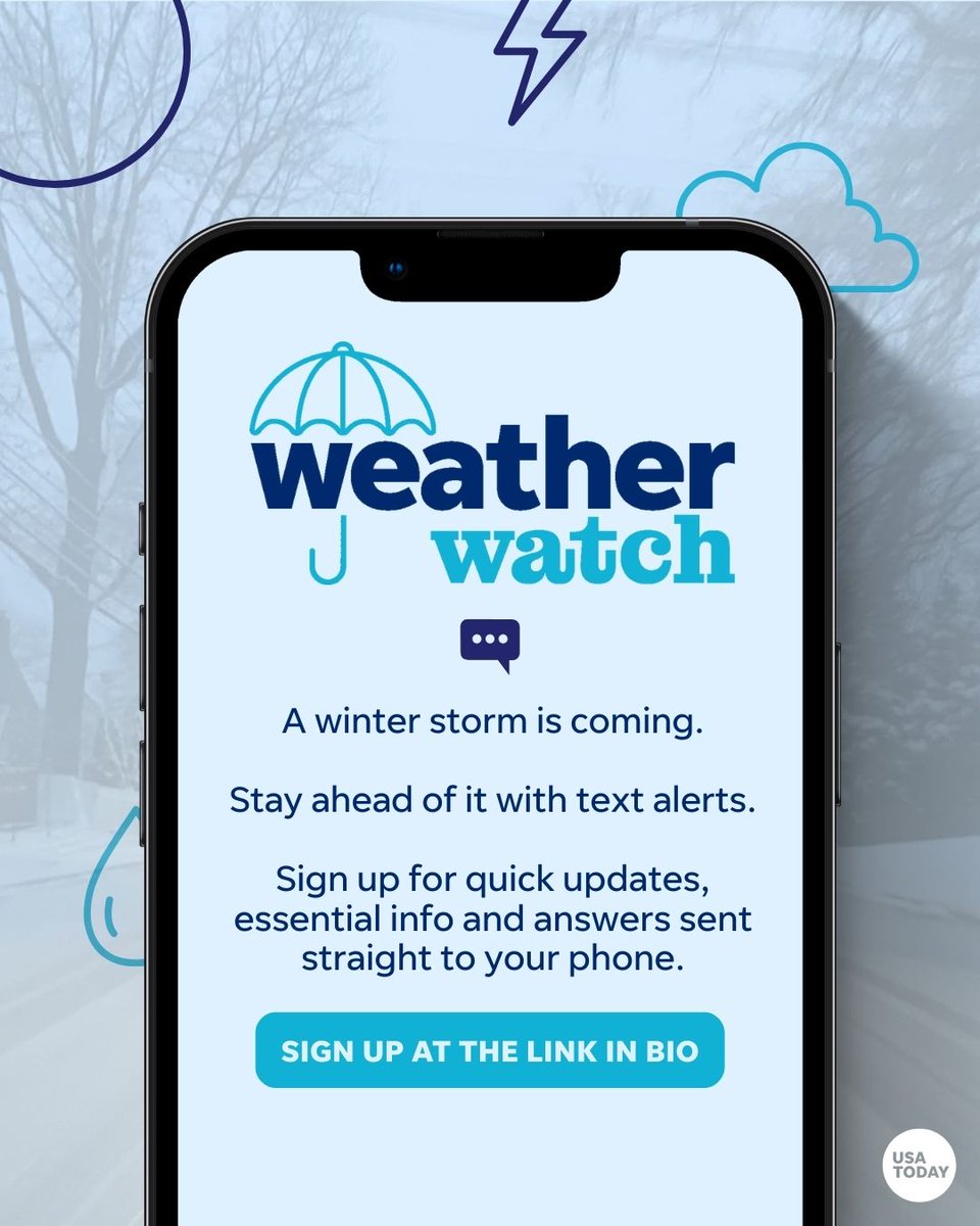 USATODAY's tweet photo. ❄️ Much of the nation is bracing for what could be the worst winter storm of the season − followed by some of the coldest temperatures seen in years.

Get texts about the upcoming snow storm by location and around the country.

Sign-up here: https://t.co/Kld5lSOKP1 https://t.co/IYfQZU5FsM