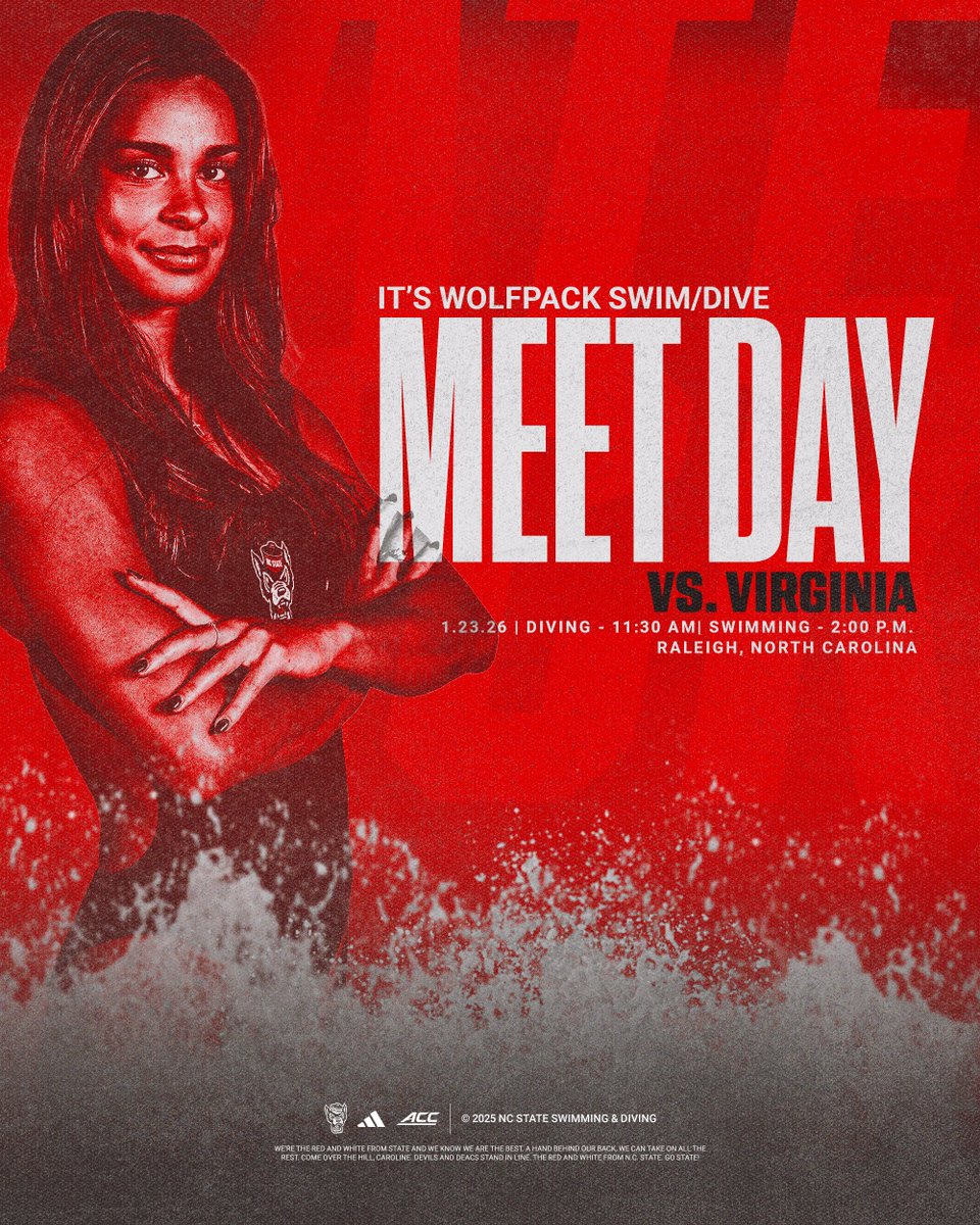 packswimdive's tweet image. Meet Day in Raleighwood!

NC State 🆚 Virginia
📍Raleigh, N.C. | Casey Aquatic Center
⏰ Diving: 11:30 a.m. | Swimming: 2:00 p.m.
📊 Meet Mobile
📺 ACCNX
#GoPack