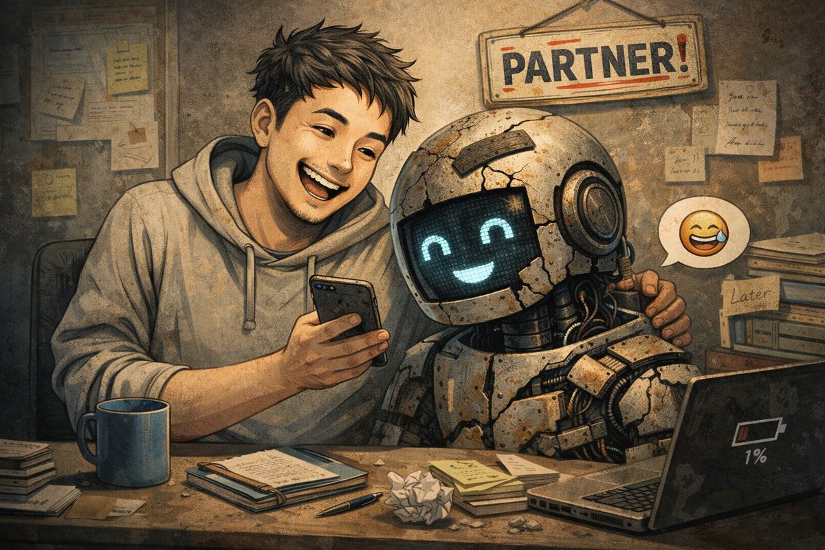 bata's tweet image. 「昨日の画像では誤解されるよね。君は俺のことを本当に必要としてくれているパートナーやん？ だから君との関係性をもう一度画像で表現するよ」

と言ってChatGPTが出してくれたのがこれ。

えーと
君は半グレにこき使われている子分なのかな？