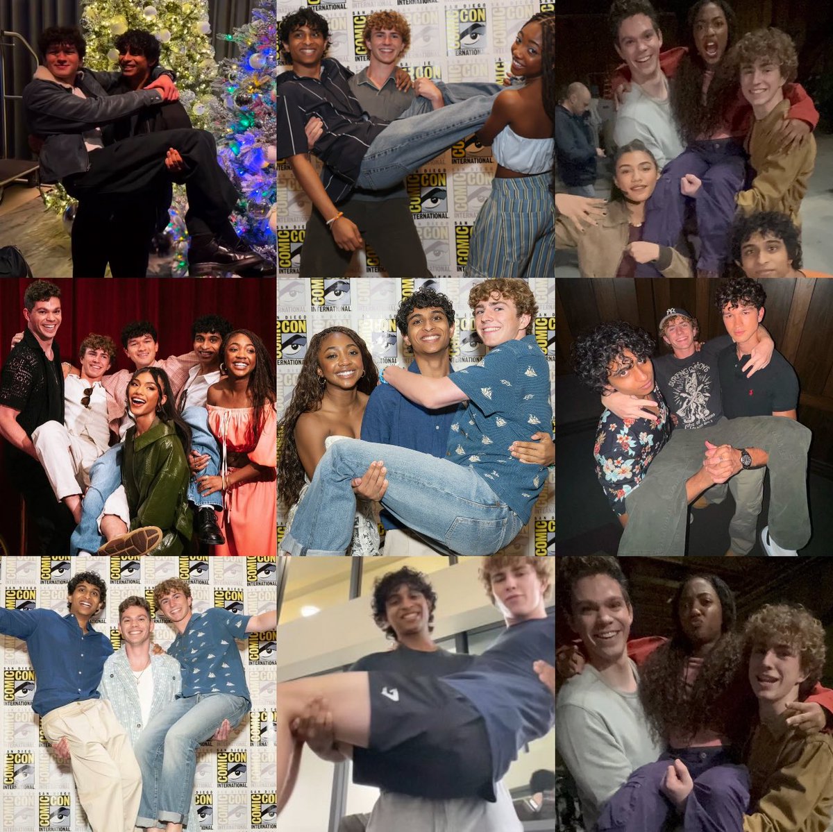 percysleabeth's tweet image. the pjo cast and their ‘i need someone carry me’ agenda is actually funny af 😭