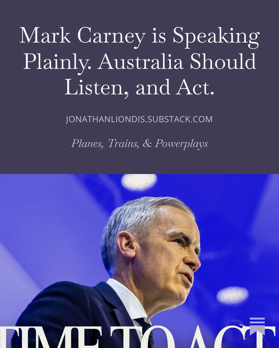 I wrote some thoughts on Mark Carney’s speech, what a model for middle power cooperation might look like, and why Australia should lead it.

 open.substack.com/pub/jonathanli…