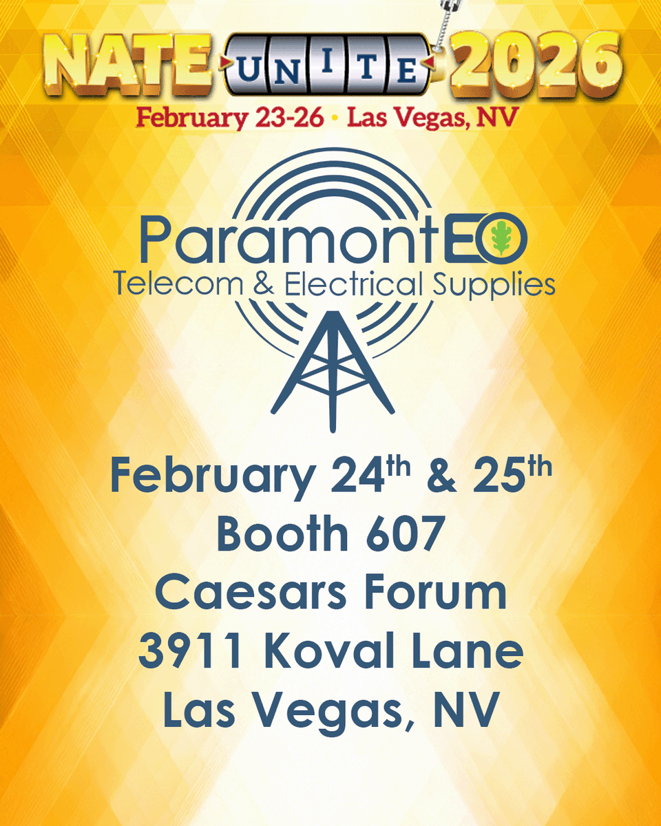 ParamontEO's tweet photo. We’re proud to announce that we’ll be attending @NATE UNITE 2026 once again this year! In just over a month, you can find us at Caesars Forum in Booth #607 on February 24th &amp; 25th. We can’t wait to see you there!

#NATEUNITE2026 #NATESafety #telecom https://t.co/rL7eCaa4MA