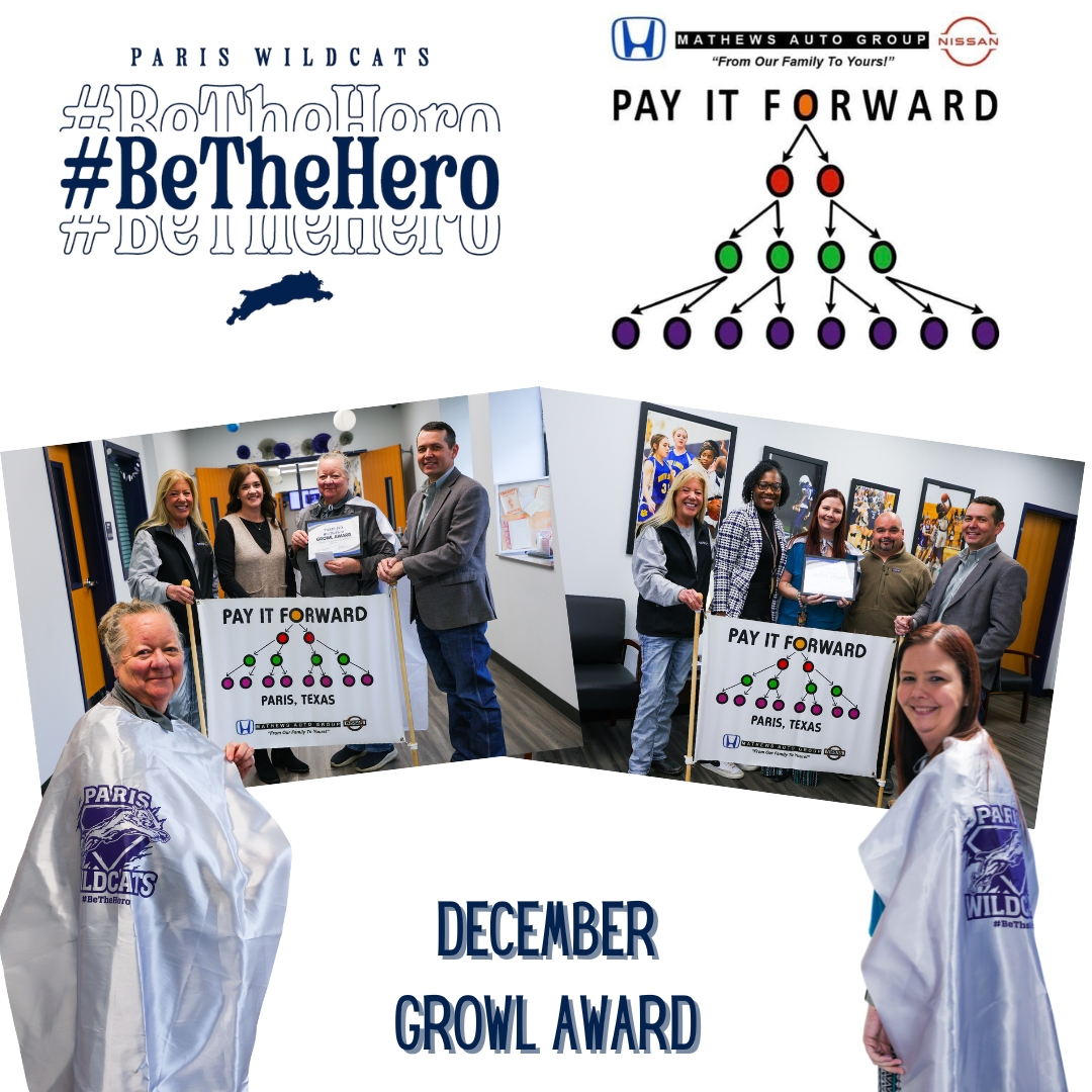 KOYNFM's tweet image. Paris ISD Collaborates with Mathews Auto Group to Present December GROWL Awards to Teachers...Read more here: ow.ly/a9yi50Y0ThK