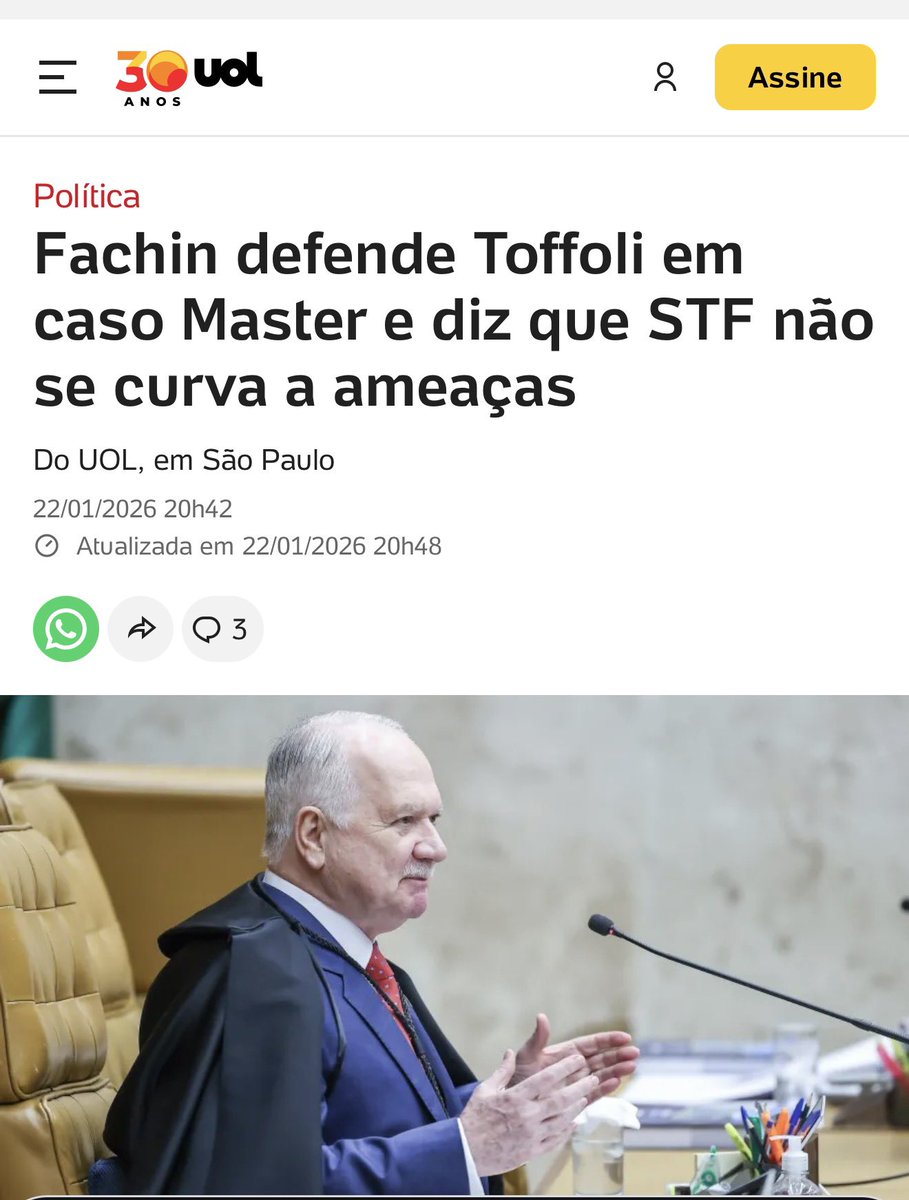 MarceloRoMonte's tweet image. “Quem tenta desmoralizar o Supremo (…) ataca o coração da democracia.”

A essa altura do campeonato, essa é a patética defesa que o senhor Fachin faz do colega Toffoli: criticar o STF é “atacar a democracia”. Não cola mais, companheiro.

Fachin parece fingir não saber que o que…