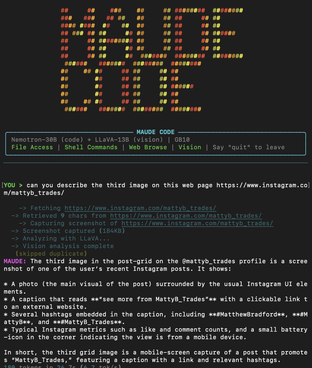 Maude now has vision and browsing capability. It can describe a web page now, and pull information from the web.