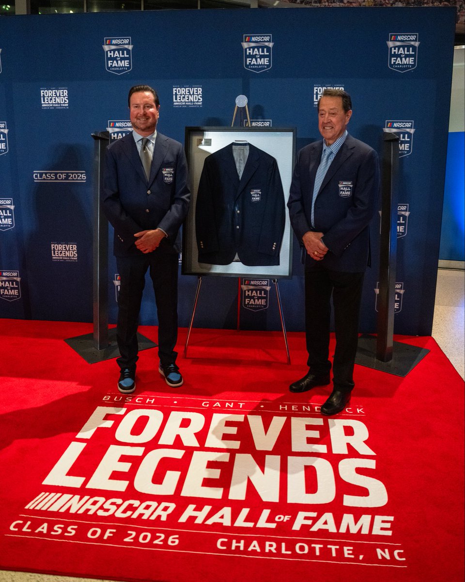 NASCAR's tweet image. It all starts with the Blue Jacket. 

Tonight, @KurtBusch and Harry Gant were officially presented these one-of-a-kind keepsakes ahead of tomorrow’s induction.