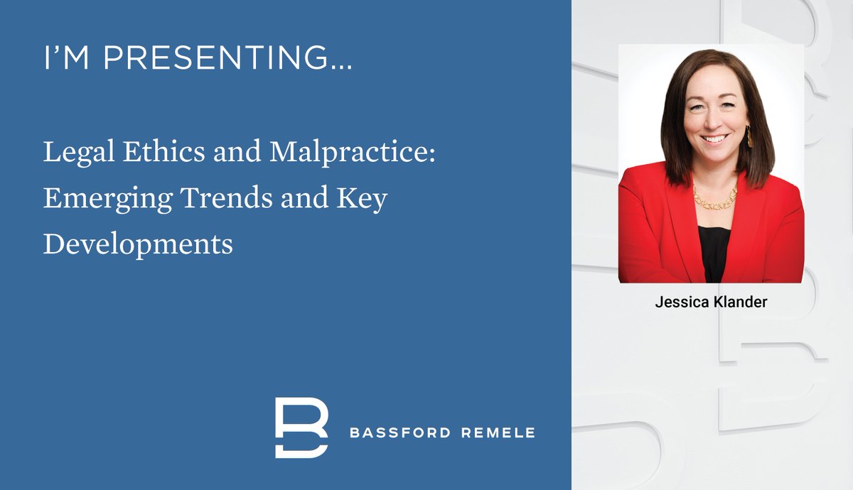 BassfordRemele's tweet image. We are proud to sponsor the MDLA Mid-Winter Conference, where Jessica Klander will lead a session on Legal Ethics and Malpractice: Emerging Trends and Key Developments.
bassford.com/news/jessica-k…
#LegalEthics #LegalMalpractice #ProfessionalResponsibility #MDLA #BassfordRemele