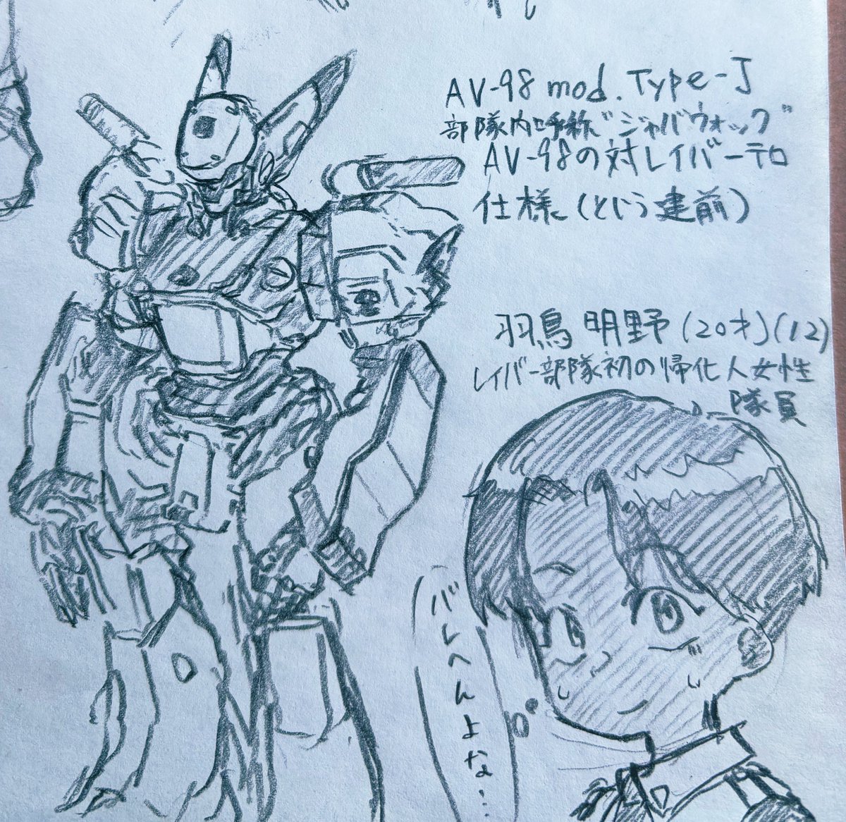 警察仕様ヘルダイバーの事考えてたら光堕ちグリフォ○描いてたよ

AV-98改J型 ジャバウォック
メガネの影響でレイバーテロが活発化してしまった日本では軍用レイバーが当たり前に出てくるようになり、98式やAVSでは苦戦を強いられていた。