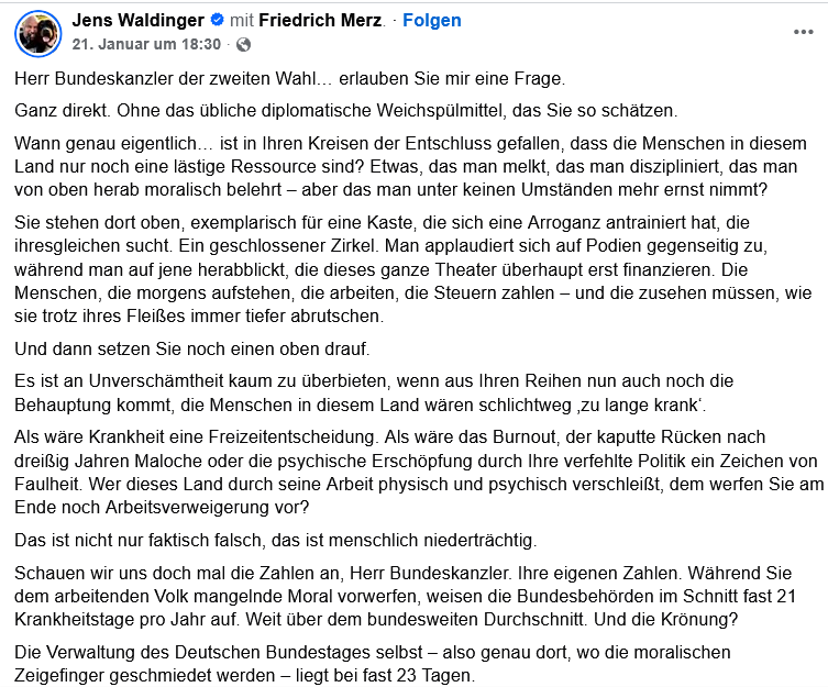DAS, mein "lieber" Herr <a href="/bundeskanzler/">Bundeskanzler Friedrich Merz</a>, sollten Sie sich mal gepflegt hinter die Ohren schreiben! ERST DENKEN, dann das Lottermaul aufreissen! Erst hinterfragen und mal FÜR das Deutsche Volk regieren und nicht für Ihre Lobbyisten mehr Geld einfordern, indem Sie die