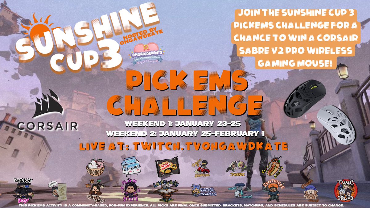 ☀️SUNSHINE CUP 3 PICK’EMS ARE NOW OPEN!☀️

Think you know how Sunshine Cup 3 will play out? 👀

Submit your Pick’Ems and predict match winners, scores, and fun in game moments throughout the entire tournament!💛

Join the Sunshine Cup 3 Pick’Ems Challenge for a chance to win a