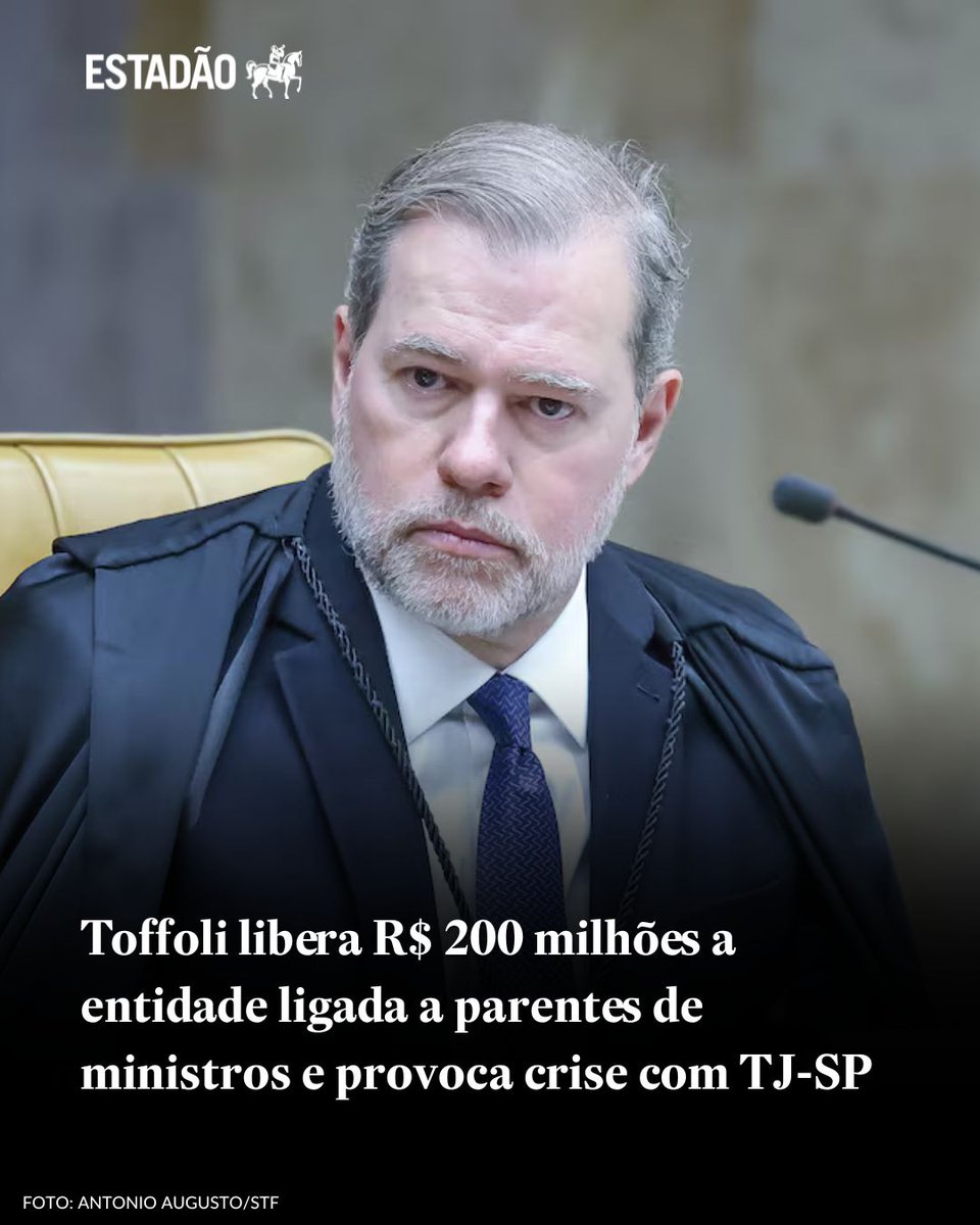 Estadao's tweet image. Toffoli libera R$ 200 milhões a entidade ligada a parentes de ministros e provoca crise com TJ-SP 

Saiba mais &amp;gt; bit.ly/3M1XWZk