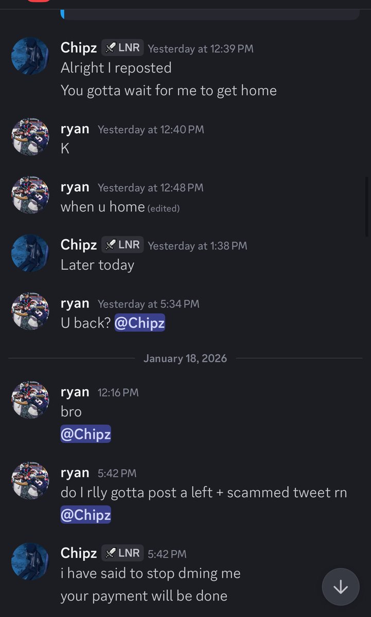ryanwyd_'s tweet photo. @chipzfv1 @ryanloll_ “Edited” LMFAO 🤣 what a clown. Got screenshots too. U were supposed to pay a week ago (u didn’t), then it was once i was on tracker (u didn’t), then change name. Ur whole plan was to scam and make me give u free promo for 2 weeks with ur fake ass team in my name https://t.co/E1fcpNPfEA