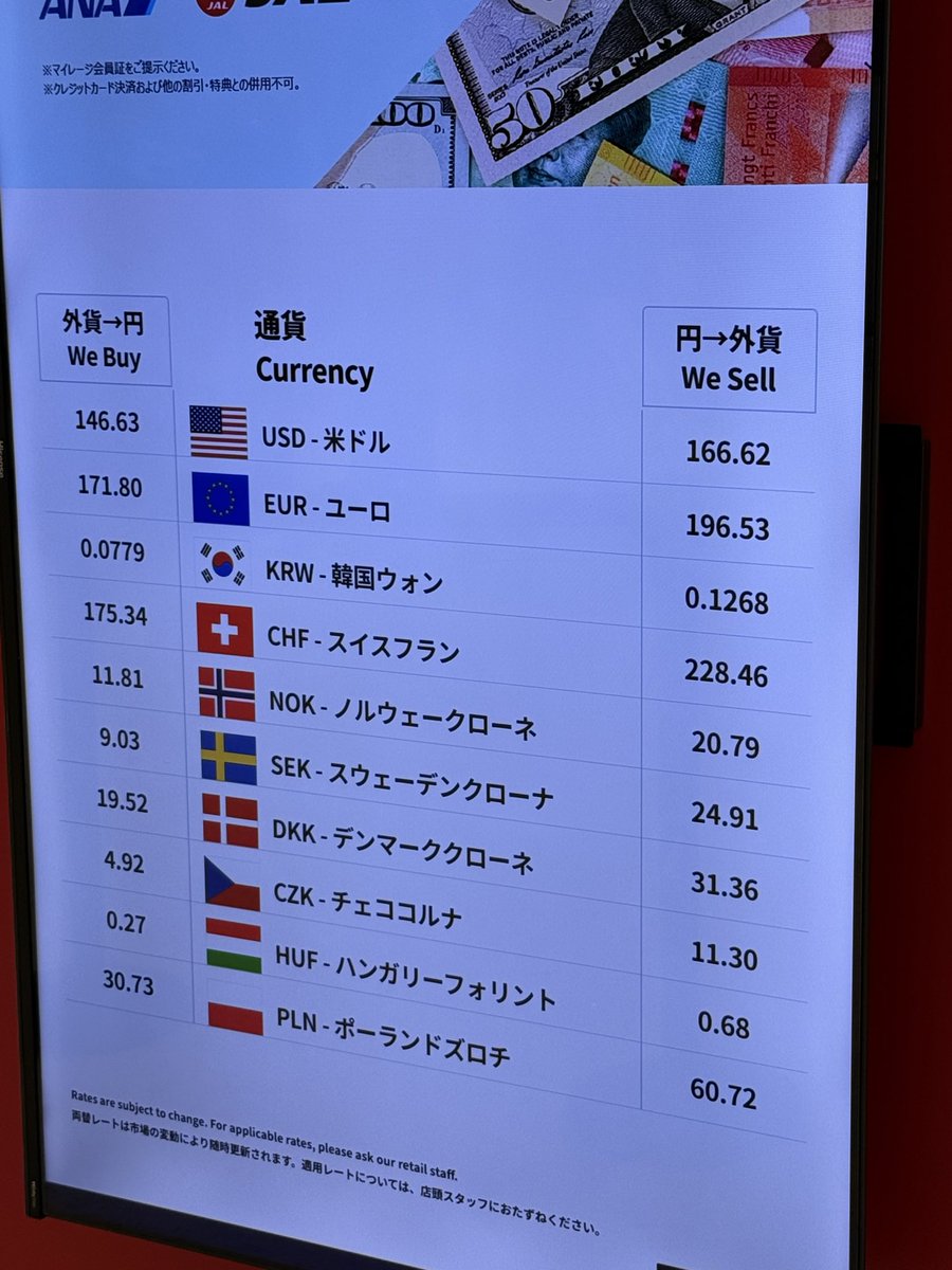 羽田空港の今の換金レート、えぐ…
