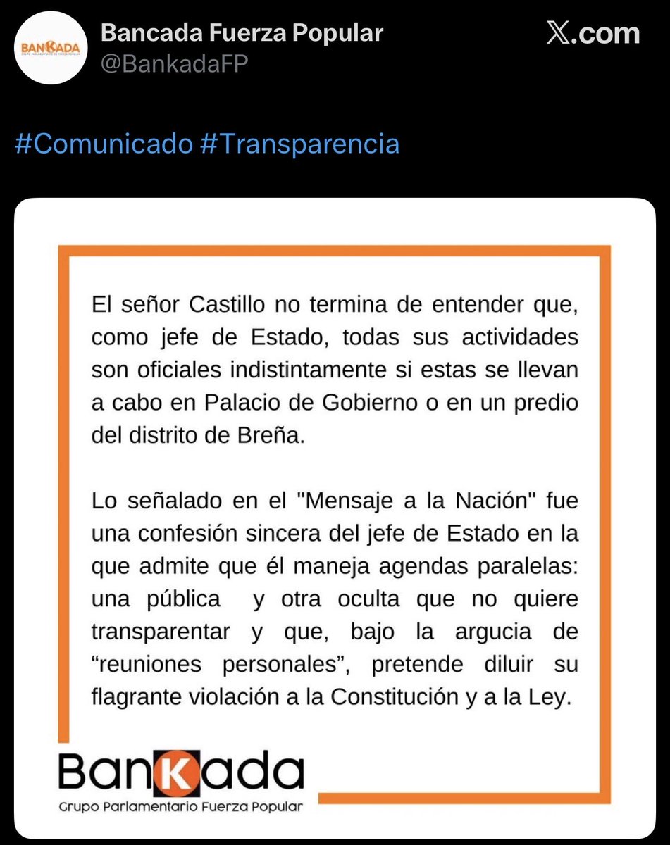 hurgamemoriaPE's tweet image. FP después de Sarratea: Castillo ha violado la Constitución, VACANCIA!!

FP después de Chifagate: démosle otra oportunidad a Jeri, no hay que desestabilizar.

Una más del partido más hipócrita del Perú, el fujimorismo ha sido y será el cáncer del país.