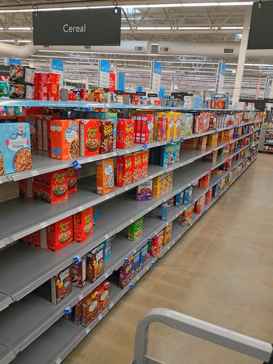 Angel89Blue's tweet image. Scene from Walmart today. Cereal disappearing