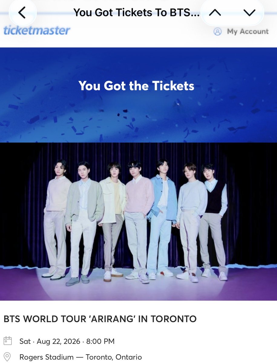 mintchoco529's tweet photo. Got tickets. Yet I still remember that time in 2020… can’t wait! #BTS_WORLDTOUR #BTS_WORLDTOUR_TORONTO https://t.co/JPb9I9lfrT