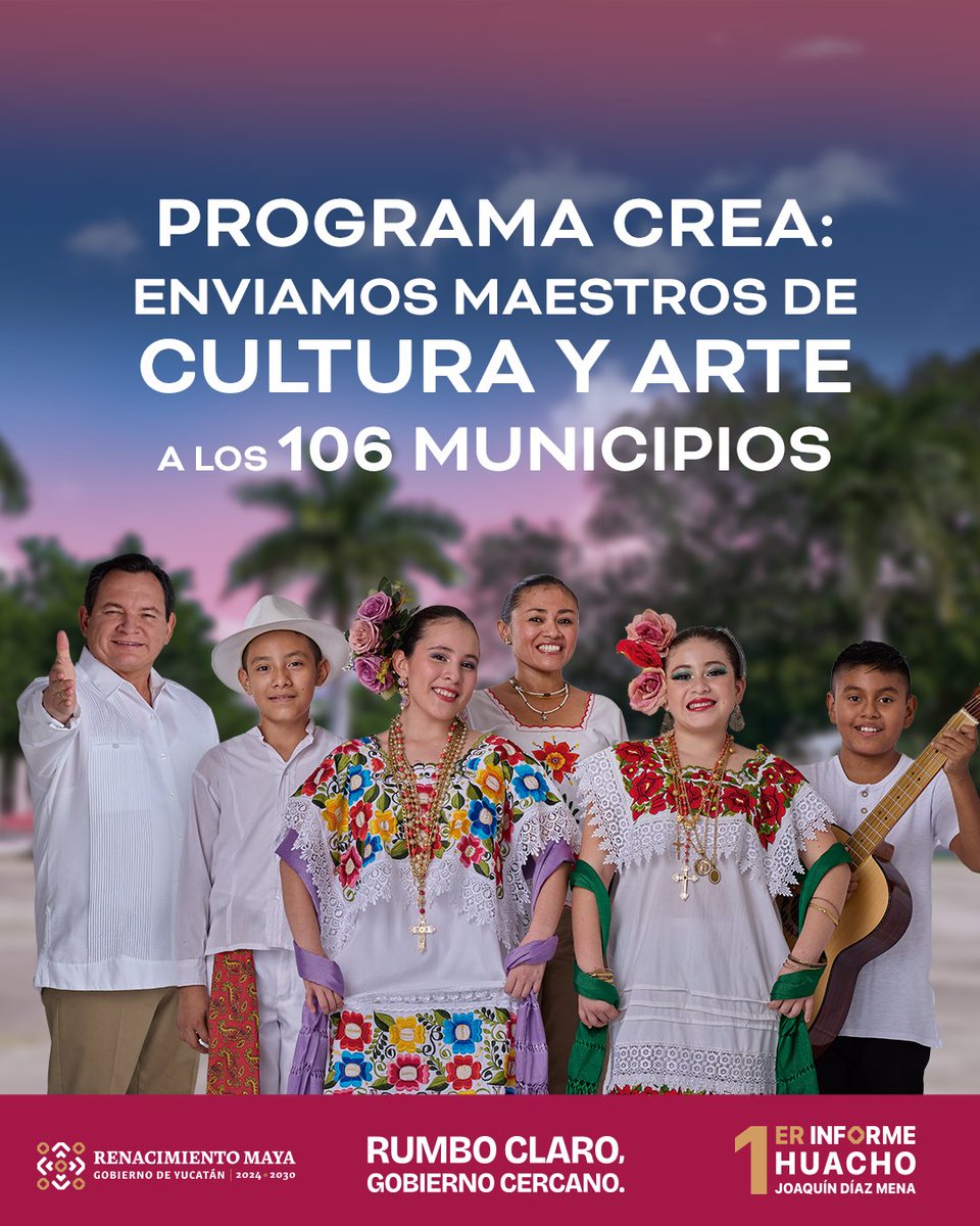 🎨 Con #RumboyCercania acercamos la educación artística a los 106 municipios.

El Programa CREA lleva maestras y maestros de cultura y arte a las comunidades para fortalecer nuestras tradiciones.

 👉 yucatan.gob.mx/informe