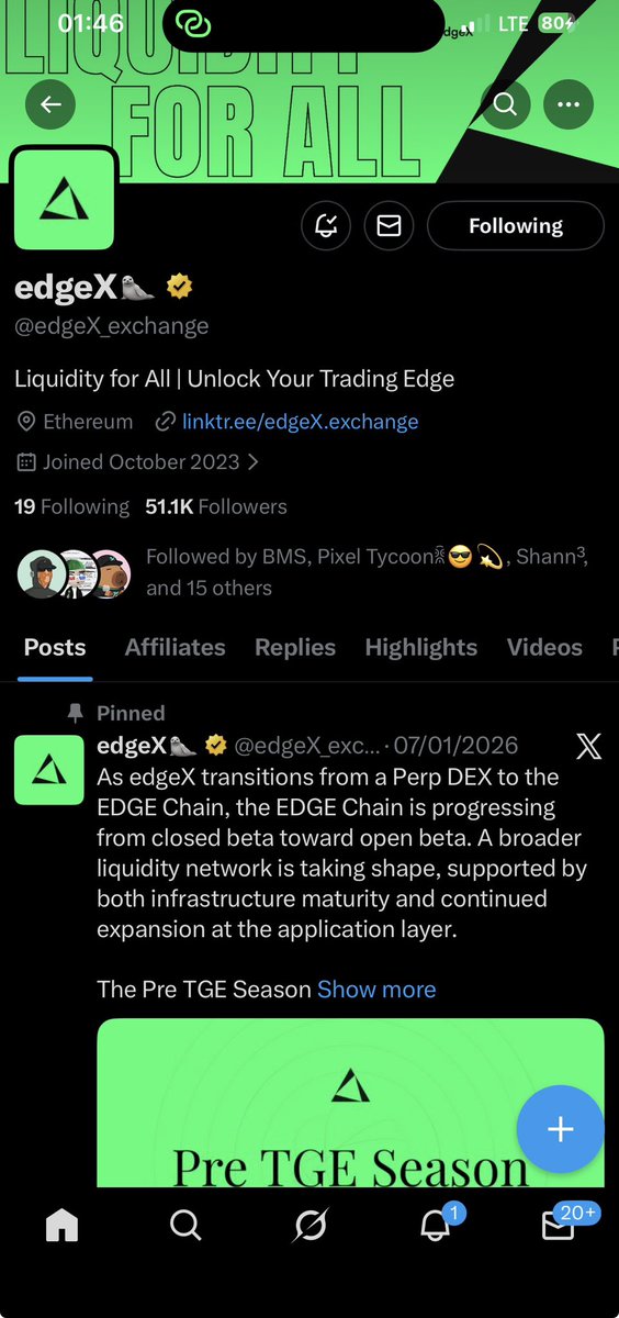biltechie's tweet image. NFT Alpha | @edgeX_exchange

• Joined: Oct 2023
• Followers: 51.1k

Collection: EdgeX Epic Ser
• Supply: 211–300 (extremely low)
• Mint: FREE

EdgeX is a decentralized exchange built for ultra-fast, seamless trading.

Protocol stats:
• 24h Volume: $3.01B
• Cumulative…