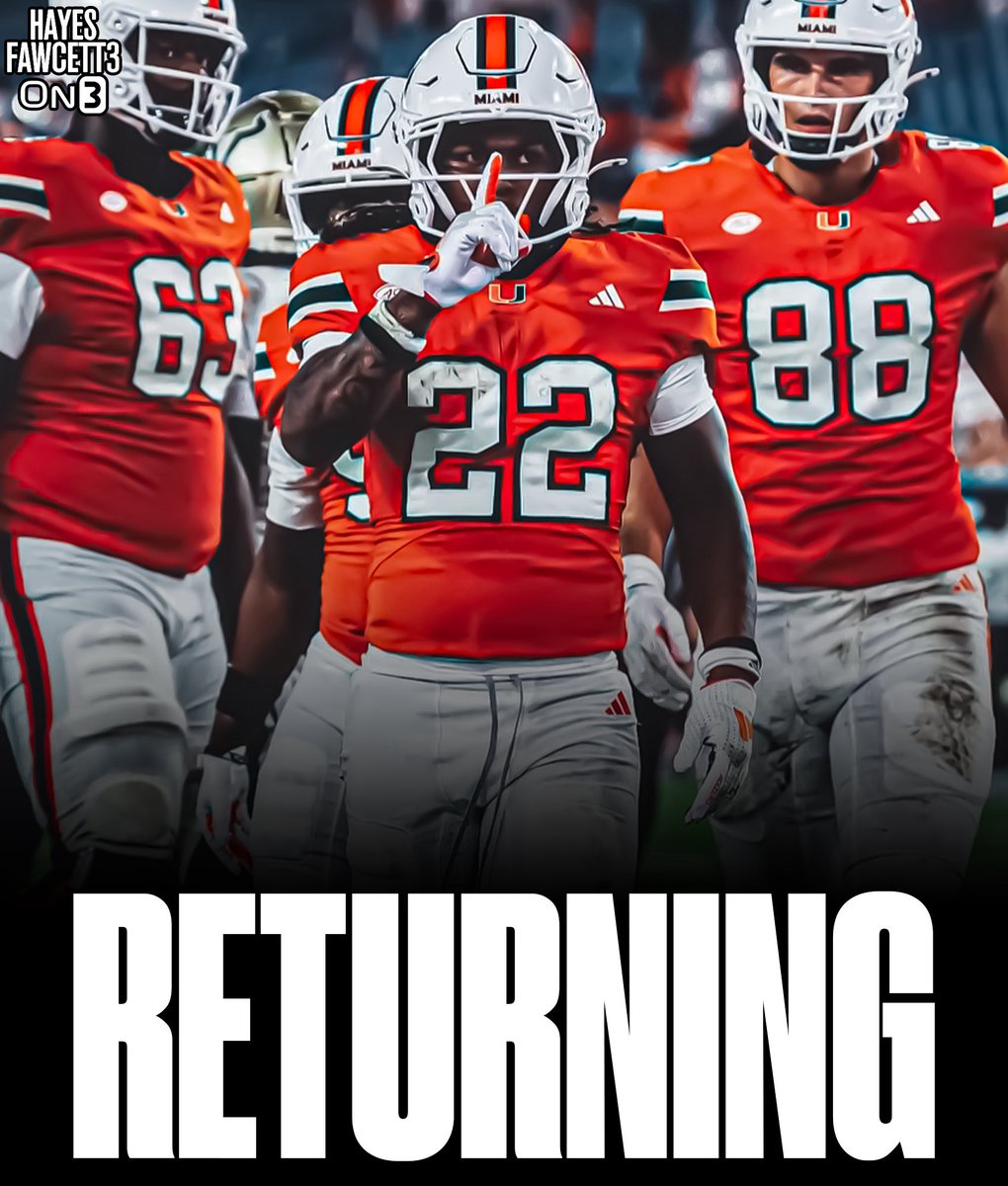 Hayesfawcett3's tweet image. Miami true freshman RB Girard Pringle Jr. will no longer enter the portal and will return in 2026, he tells @On3

The 5’10 190 RB ran for 375 yards and 4 TDs in 2025

on3.com/transfer-porta…
