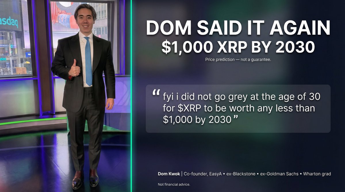 🚨🚨🚨 DOM SAID IT AGAIN -- $1,000 $XRP BY 2030 🚨🚨🚨 This estimate by  @dom_kwok is based on a utility thesis: regulatory clarity unlocking  institutions, stablecoin settlement demand (including $RLUSD), Ripple  expanding
