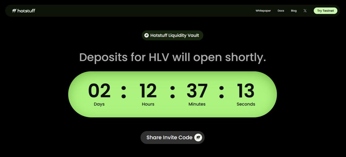 . <a href="/tradehotstuff/">Hotstuff</a> - HLV 사전예치

- 초대 전용
- 하드캡 : 500K USDC
- 헷지모드로 운영

HLV 소개 (Hotstuff Liquidity Vault)
- Hotstuff의 마켓메이킹 볼트
- 자산 예치 시 오더북 전반에 유동성 공급
- 수익원 : 스프레드, 메이커 리베이트, 청산 백스톱 흐름
- 헷지모드 : 동일 퍼프에 롱/숏