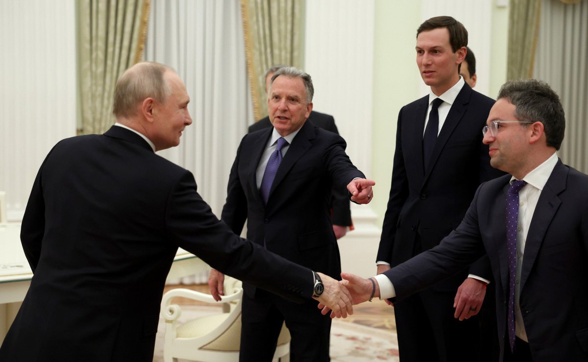 kadmitriev's tweet photo. Important Russia 🇷🇺–US 🇺🇸discussion in the Kremlin today. President Putin received Peacemakers Steven Witkoff, Jared Kushner and Josh Gruenbaum. President aide Yury Ushakov and myself also participated. 🕊️ https://t.co/I3E4Op5V9i