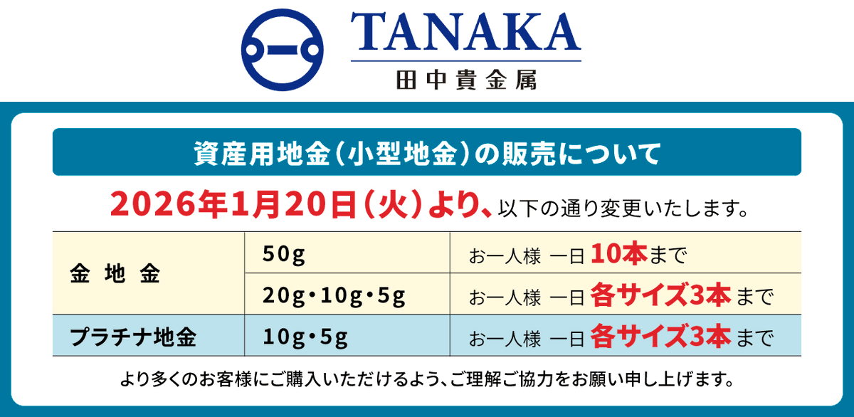 田中貴金属の銀座本店に客が殺到
金の延べ棒が爆発的に売れていて
スーパーの卵パック売りみたいになっています

50gの金の延べ棒（1本140万円）
お一人様 1日10本まで（1400万円）

10本買って電車で帰る人、ドキドキものですね
落としたら大変、奪われても大変