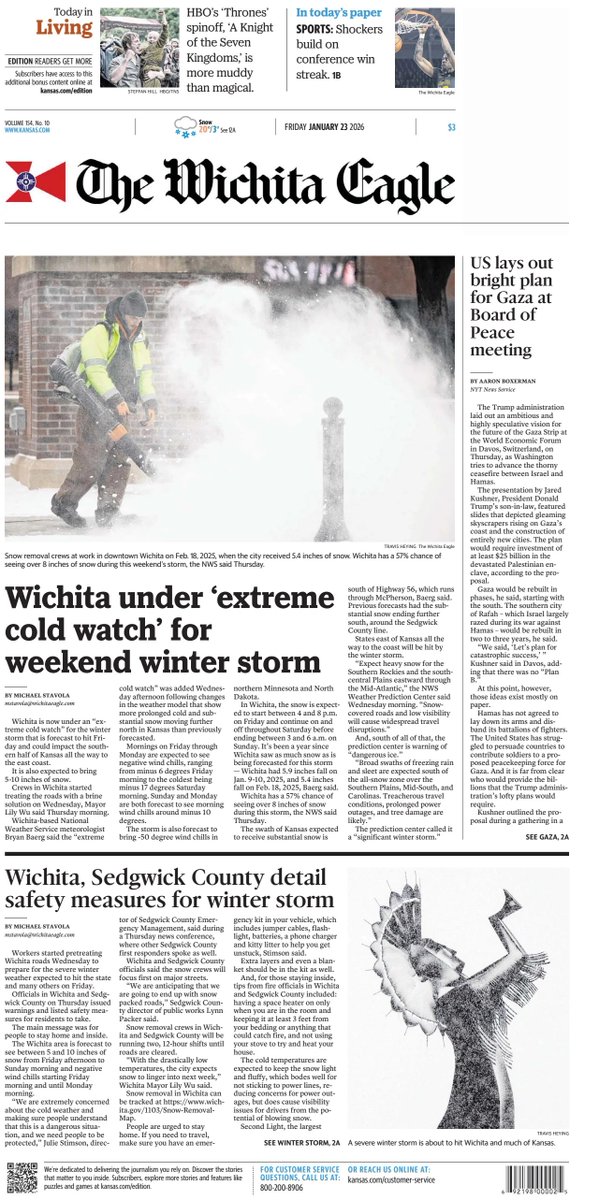 ▫ Wichita Under 'Extreme Cold Watch' For Weekend Winter Storm

▫<a href="/MichaelStavola1/">Michael Stavola</a>
▫is.gd/vqiJ1S

<a href="/kansasdotcom/">kansasdotcom</a> #frontpagestoday #USA 🇺🇸