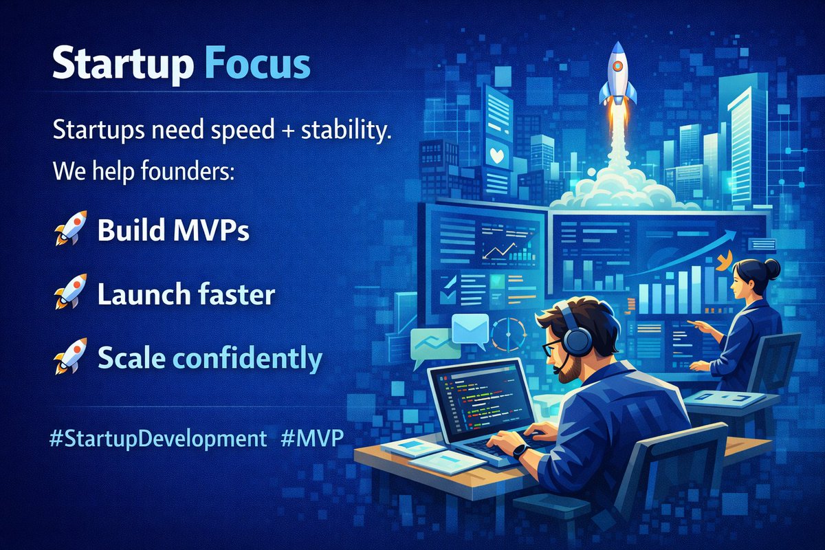 X24_Tech's tweet image. Startup Focus

Startups need speed + stability.

We help founders: 

🚀 Build MVPs
🚀 Launch faster
🚀 Scale confidently

#StartupDevelopment #MVP #x24tech
