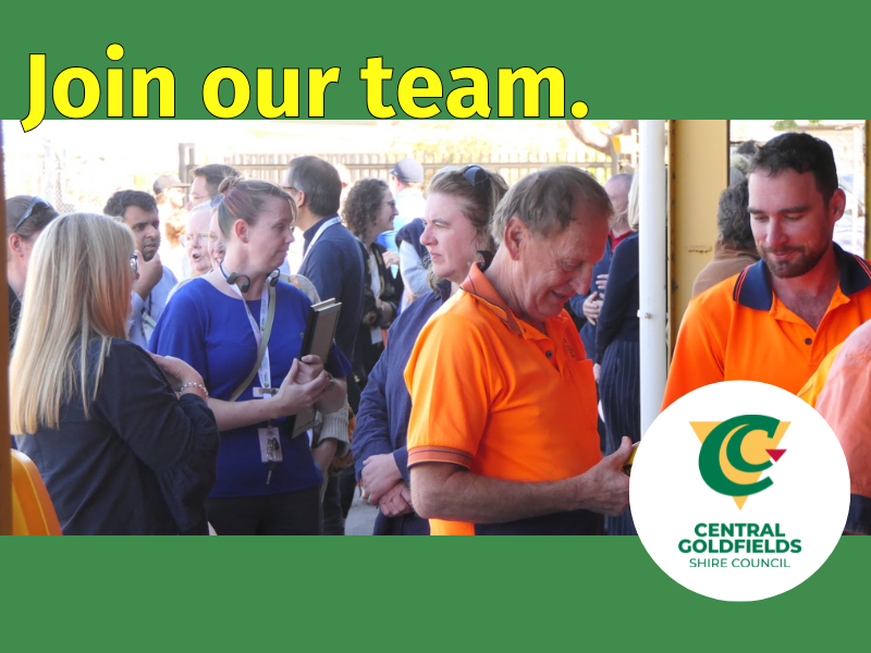 We're currently recruiting for:-

-Service Design Lead - Statutory Planning (Closing 2 February 2026)
-School Crossing Supervisors – part time and casual (Closing 30 January 2026)

centralgoldfields.vic.gov.au/careers