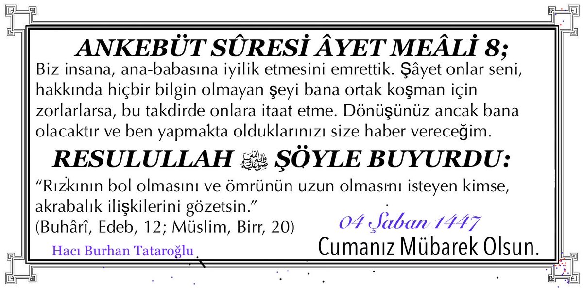 Allahım,

Bizleri hidâyetten sonra dalâlete düşürme, cümlemizi korktuklarımızdan emin, umduklarımıza nâil eyle.Tüm hasta kardeşlerimize âcil ve kalıcı şifalar ihsan eyle. Recep ve Şaban ayını bizlere mübarek kıl ve bizi Ramazan-ı şerife ulaştır!"🤲🏻

Okçular Tepesinden Selamlar.