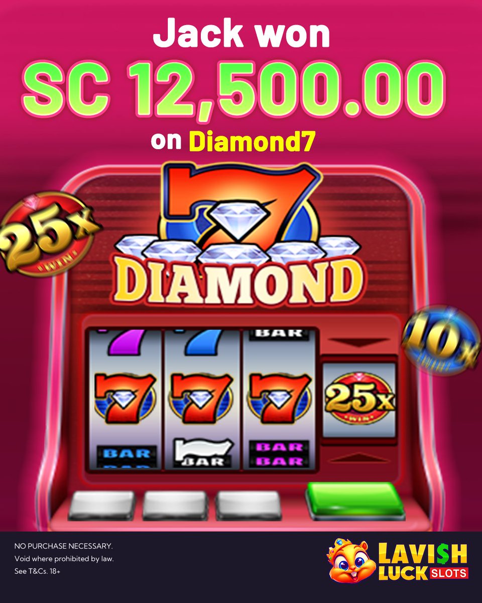 🎉 Congrats to Jack!
He just won SC 12,500.00 on Diamond7 💎💎💎That spin was 🔥

👇 who’s spinning Diamond7 next?
Play Diamond7 here 👉 invite.lavishluck.net/8dID/xshare

#LavishLuck #freetoplay #slots #bigwin #jackpot #congrats