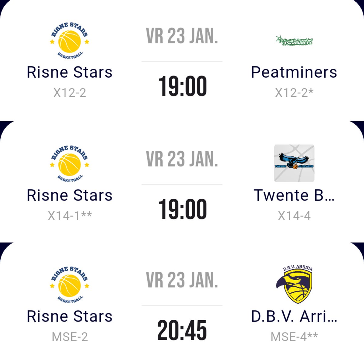 Vandaag 3 (thuisduels) op een rij voor #RisneStars 🏀🏀🏀