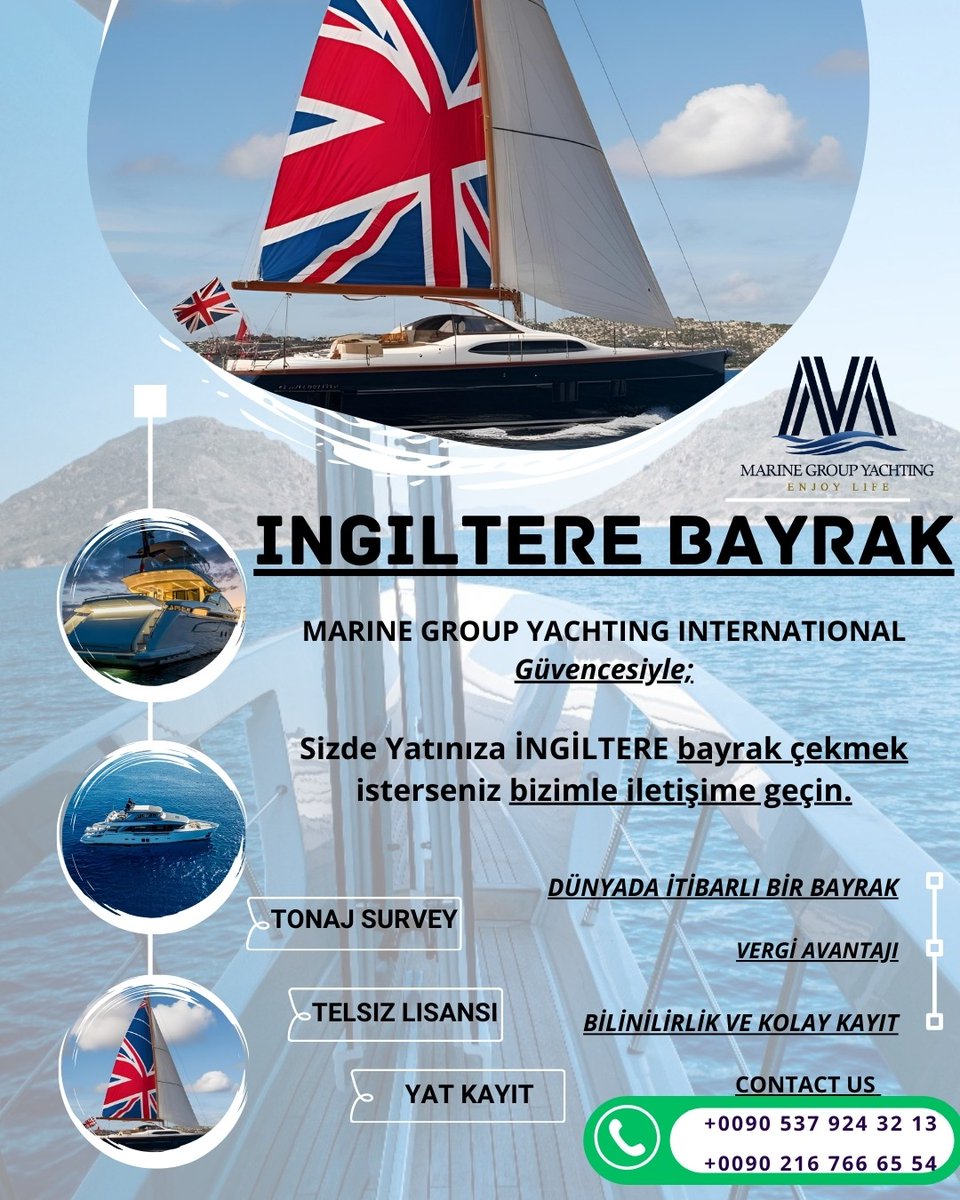 YachtingMarine's tweet image. Özel Tekneleriniz de İNGİLTERE Bayrak Tescil Ve Devir İşlemleriniz İçin Yanınızdayız. Profesyonel Brokerlarımızla Sizlere Desteğe Hazırız.

Detaylı Bilgi İçin Bizi Ara ⚠️
☎️ 0216 766 65 54
📱+90 537 924 32 13
📧 info@marinegroup.com.tr
🌐 sale.marinegroup.com.tr

#UKFlag