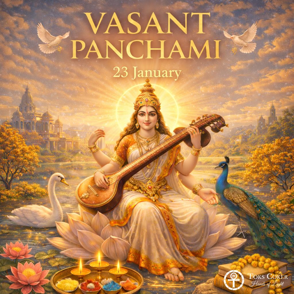 Vasant Panchami is a festival dedicated to Saraswathi and marks the preparation for the arrival of Spring.

#ToksCoker #HandsOfLight #VasantPanchami #VasantPanchami2026 #saraswatipuja2026 #saraswatipujaspecial #writefirstwords #knowledgesharing #language #music #arts