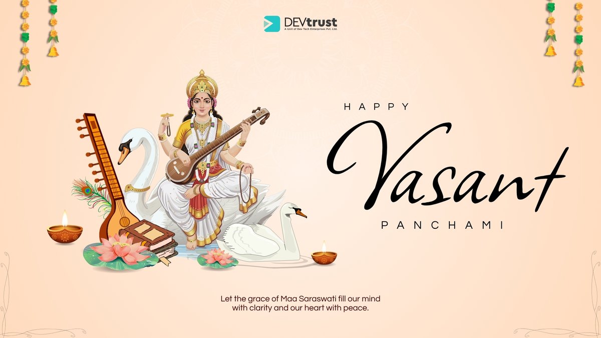 DEVtrustInc's tweet photo. Let knowledge bloom, and positivity flow this Vasant Panchami. 🌼
Wishing everyone wisdom, creativity, and new opportunities ahead!

#HappyVasantPanchami #BloomWithKnowledge #FreshStart #LearningCulture #GoodVibesOnly https://t.co/H4TbK0fq41