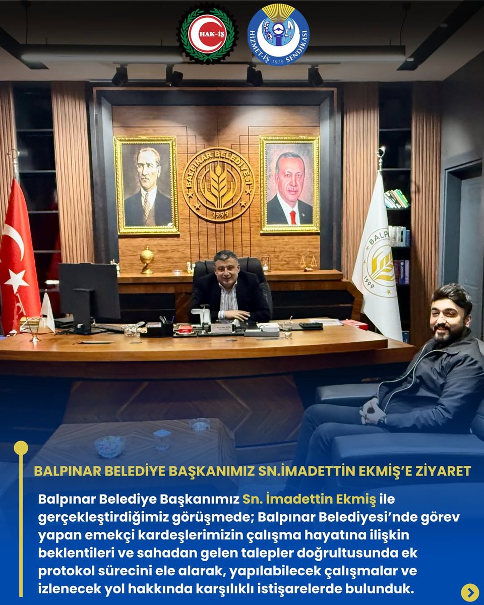 📍 Balpınar Belediyesi/Batman 

Balpınar Belediye Başkanımız
Sn. İmadettin Ekmiş ile gerçekleştirdiğimiz görüşmede;

Balpınar Belediyesi’nde görev yapan emekçi kardeşlerimizin çalışma hayatına ilişkin beklentileri ve sahadan gelen talepler doğrultusunda ek protokol sürecini ele