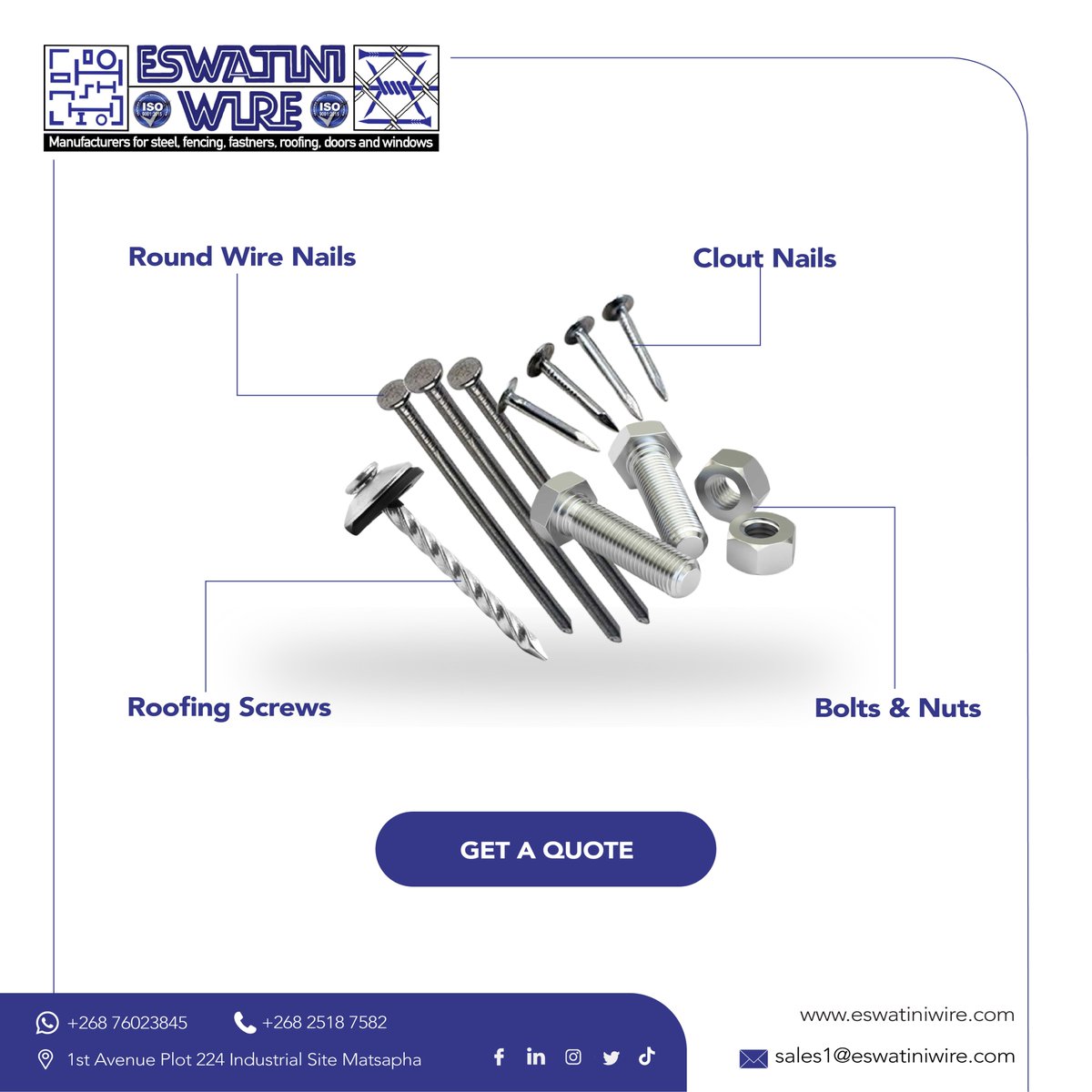 EswatiniWire's tweet image. We offer a wide range of quality fasteners and nails to suit your needs, with guaranteed durability.

Get a quote, visit eswatiniwire.com

#Eswatiniwire #steelmaterial #Quality