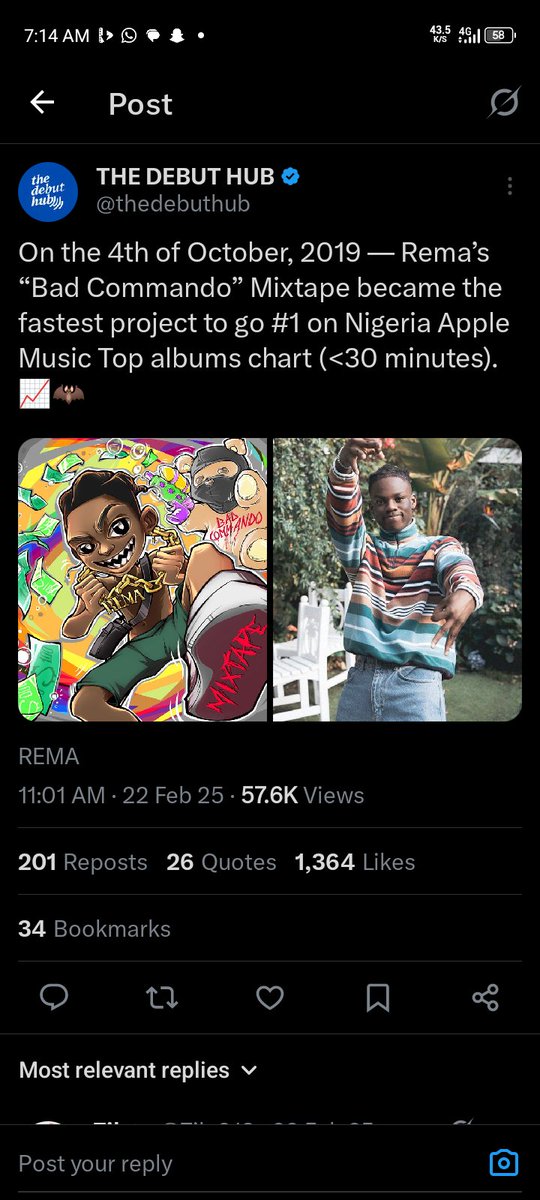 Stop trying to erase history. Rema Bad commando EP is the fastest to reach 1 and he did it in 30 minutes. Useless blog you won't check before you report