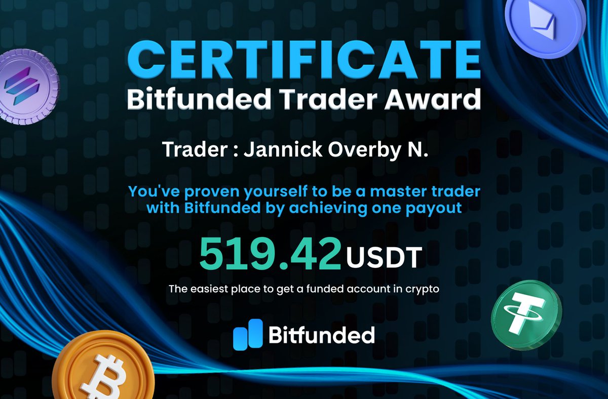 Win with Bitfunded! ⭐️ 👤 Name: Overby N. 💰 Profit Withdrawn: 519.42 USDT  ✓ Funded. Traded. Paid. The easiest place to get a funded account in crypto 💙