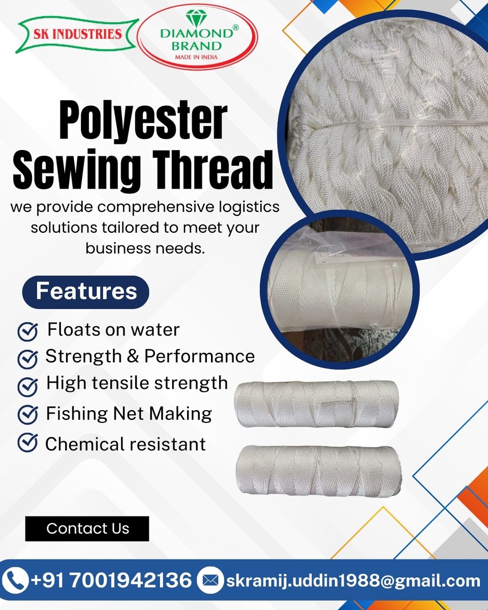 SKIndustri92968's tweet image. Built for strength. Trusted for performance. Diamond Brand delivers reliability where it matters most. 💪🧵

#DiamondBrand #PolyesterThread #IndustrialThread #HighTensileStrength #FishingNet #ChemicalResistant #StrongAndReliable #TextileIndustry
