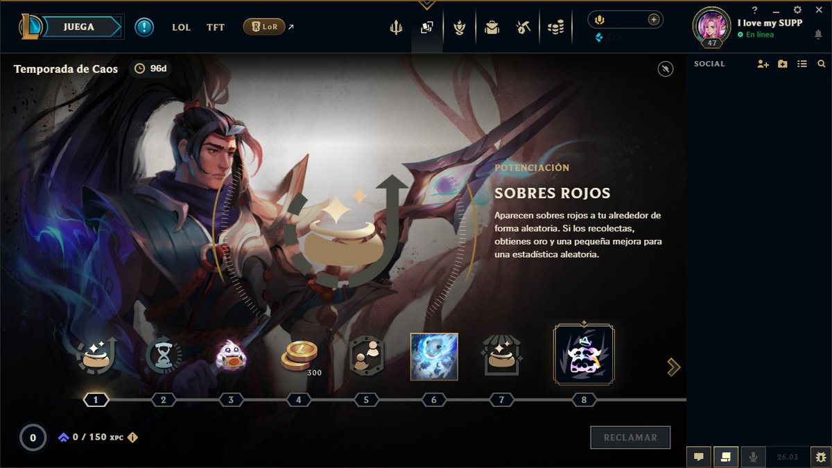 ilovemysupp's tweet image. Próximo minievento para la versión 26.3: Temporada de Caos.

Juega ARAM: Caos para completar misiones y desbloquear recompensas gratis como potenciaciones, íconos, gestos y un estandarte.

Disponible del 4 de febrero al 29 de abril de 2026.

#LeagueOfLegends