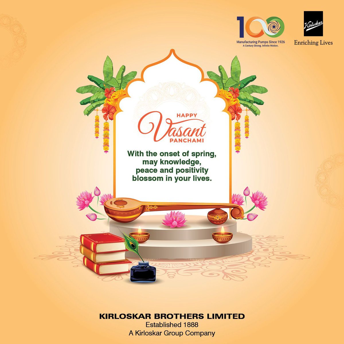 KBLPumps's tweet photo. Kirloskar Brothers Limited wishes you a Happy Vasant Panchami.
#KirloskarBrothersLimited #KirloskarPumps #KBL #VasantPanchami #Vasant #Spring #Festival https://t.co/duoapa0Xef