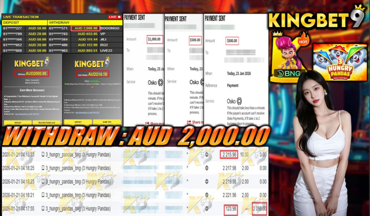 👑𝑪𝒐𝒏𝒈𝒓𝒂𝒕𝒖𝒍𝒂𝒕𝒊𝒐𝒏𝒔 𝑪𝒖𝒔𝒕𝒐𝒎𝒆𝒓 𝑾𝒊𝒕𝒉𝒅𝒓𝒂𝒘👑

👑Deposit -  AUD 214.19
👑Withdraw Amount  -  AUD 2,000.00
⭐️Platform - BOOONGO 
⭐️Game -  3 Hungry Pandas

⭐️ʟɪᴠᴇ ᴄʜᴀᴛ :KINGBET9.net/#chatroom📷
Registerlink:kingbet9aus.com/RFK9TWITT📷