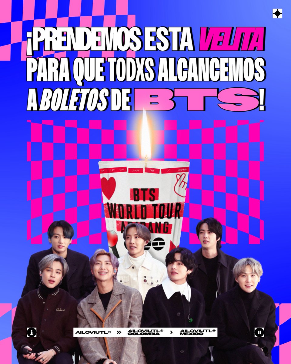 ailoviutl's tweet image. 🕯️💜 Vela de la suerte activada para ARMY, para que TODXS alcancemos boletos para los conciertos de BTS 🎫 ✨

🍀 DA RT Y ME GUSTA AL TWEET PARA TENER MUCHO ÉXITO Y SUERTE EN TU COMPRA 🫰🏽